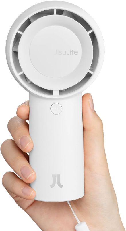 Photo 1 of JISULIFE Handheld Turbo Fan [16H Max Cooling Time] Mini Portable Hand Fan, 4000mAh USB Rechargeable Personal Fan, Battery Operated Small Pocket Fan with 5 Speeds for Travel/Outdoor/Home/Office - White