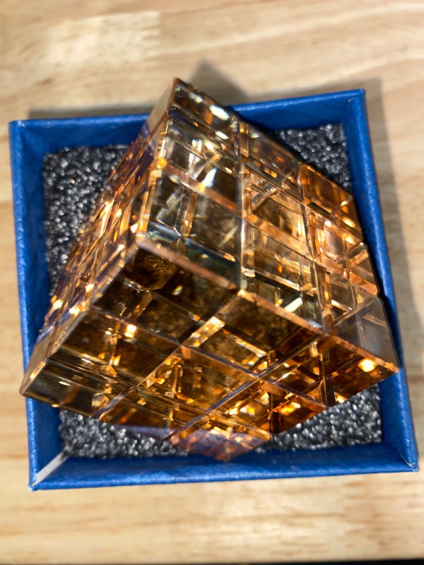 Photo 2 of Onepec Crystal Cube Paperweight, Paper Weights Prism Cube Figurine Collectibles for Home and Office Decoration, Nice Birthday Gift/Holiday Present