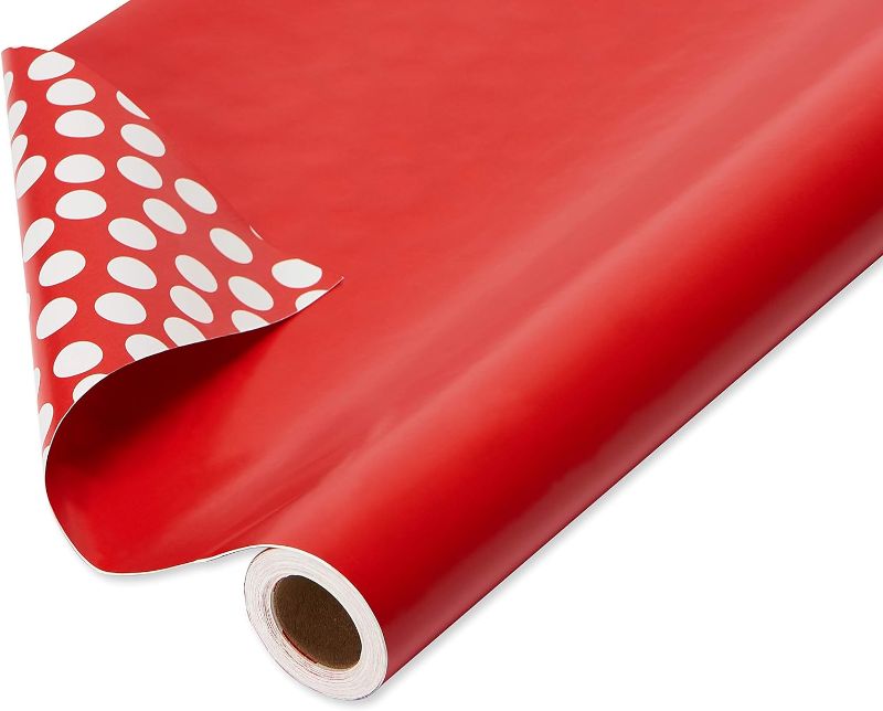 Photo 1 of American Greetings Valentines Day Wrapping Paper, Solid Red and White Polka Dots (1 Jumbo Roll, 175 Sq. ft.)