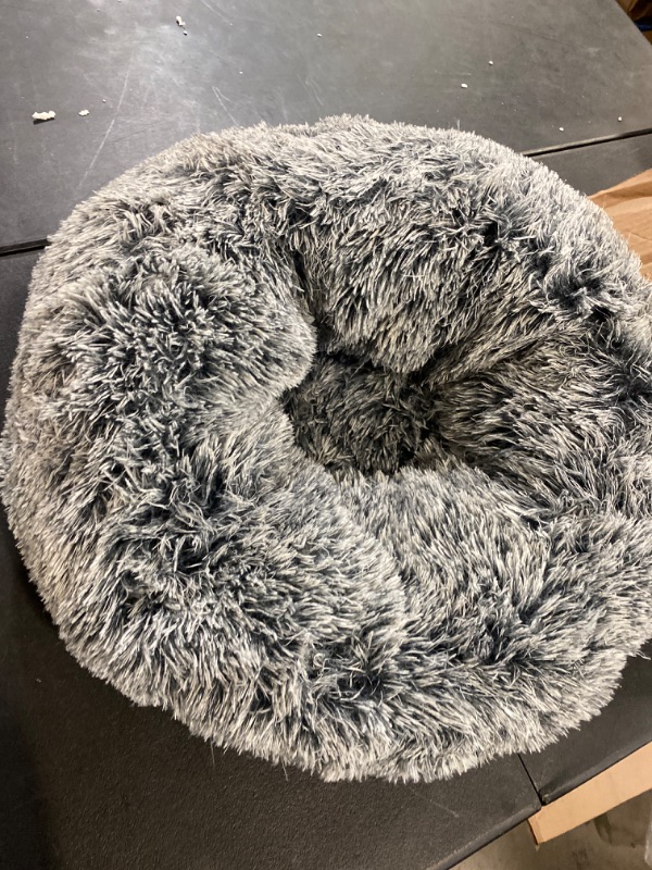 Photo 2 of CATBOAT 23'' Calming Dog Cat Bed - Indoor Washable Donut Dog Bed with Fluffy Faux Fur Plush, Round Anti Anxiety Pets Bed, Warming Cuddler Cushion Bed for Small Medium Dogs and Cats Kittens Puppy, Grey