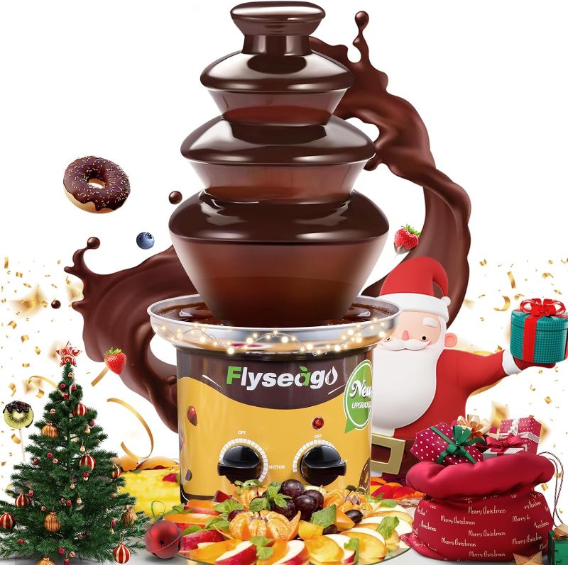 Photo 1 of Flyseago 4 Tiers Chocolate Fountain Machine Upgraded Professional Fondue Fountain Easy Cleaning Hot Nacho Cheese Fountain for Party, Gathering, Wedding, Rental
