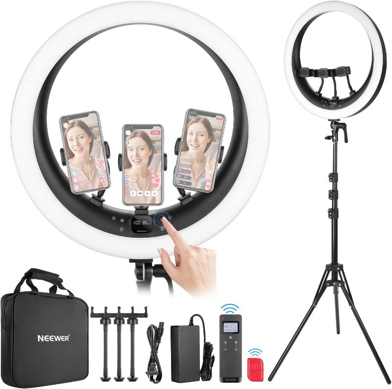 Photo 1 of NEEWER Ring Light RP19H 19 inch with Stand and 3 Phone Holders, Upgraded 2.4G and Touch Control, Smooth Dimming at 1%, 42W CRI 97+ 2540lux, Professional for Streaming Home Office Zoom Call Lighting