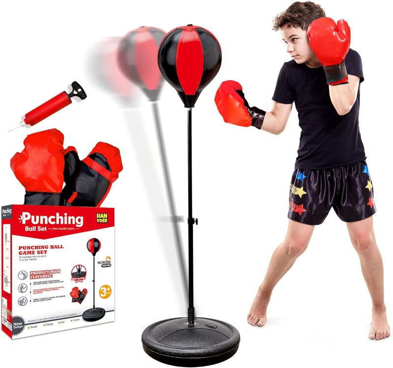 Photo 1 of Punching Bag for Kids, Kids Boxing Bag with Stand, 3 4 5 6 7 8 9 10 Years Old Adjustable Kids Punching Bag, Boxing Equipment with Boxing Gloves, Boxing Set as Boys & Girls Toys Gifts