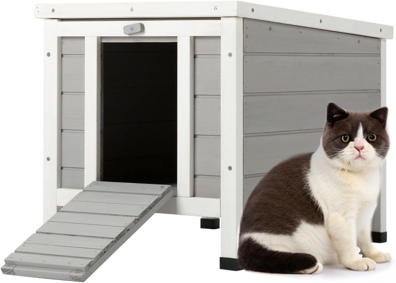 Photo 1 of CO-Z Outdoor Cat House, Weatherproof Rabbit Hutch Hideout, Wooden Outside Shelter for Feral Cats, Rabbits, Chicken, Small Animal Houses & Habitats, Idea for Guinea Pigs Pigeons Ducks Tortoises, White
