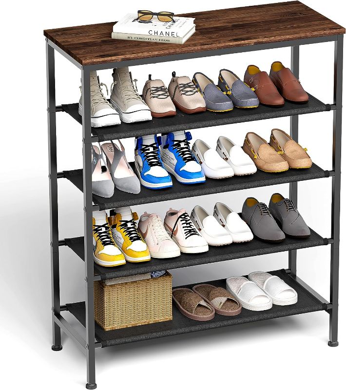 Photo 1 of Z&L HOUSE 5 Tier Shoe Rack Organizer for Entryway, Sturdy Black Metal Framed Free Standing Shoe Shelf, Uniquely Versatile and Spacious Wood Top Storage, Shoe Stand for Garage Closet Hallway