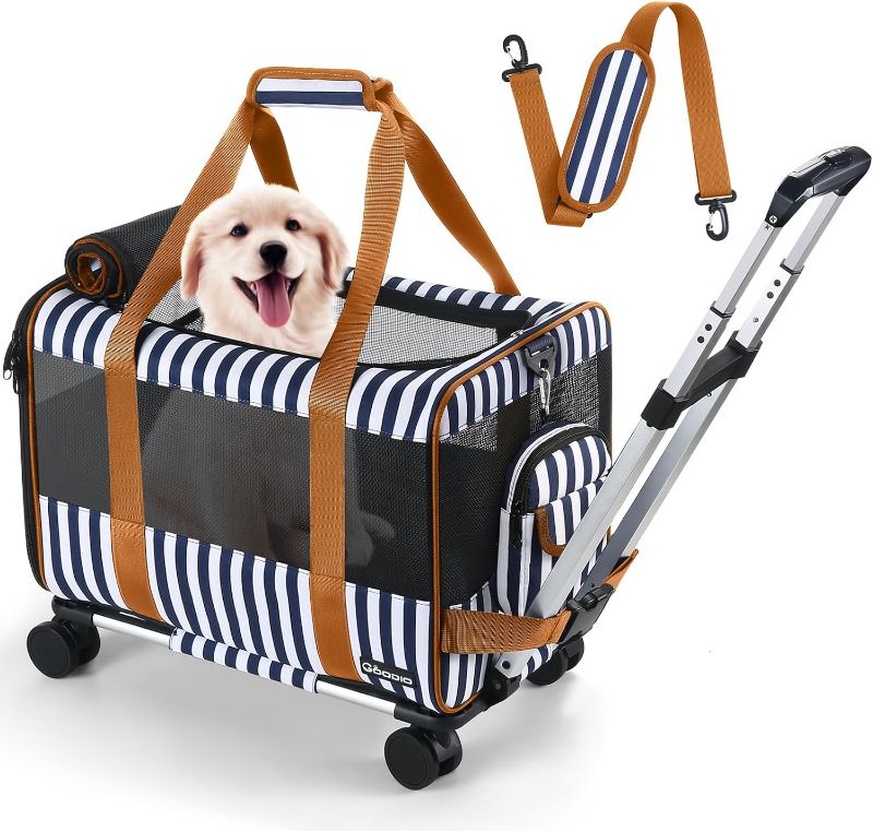 Photo 1 of Dog Cat Carrier with Wheels TSA Airline Approved Rolling Pet Carrier, Portable Pet Carrier with Telescoping Handle and Detachable