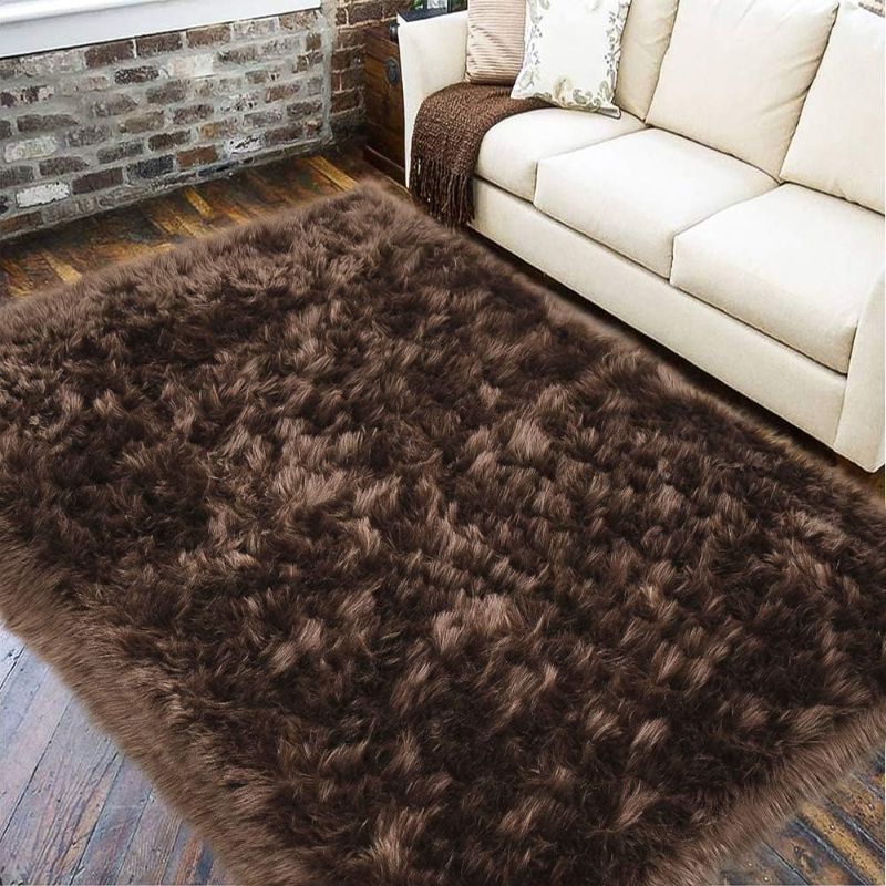 Photo 1 of LOCHAS Soft Fluffy Brown Faux Fur Rugs for Bedroom Bedside Rug 3x5 Feet, Washable, Furry Sheepskin Area Rug for Living Room Girls Room, Luxury Shag Carpet Home Decor
