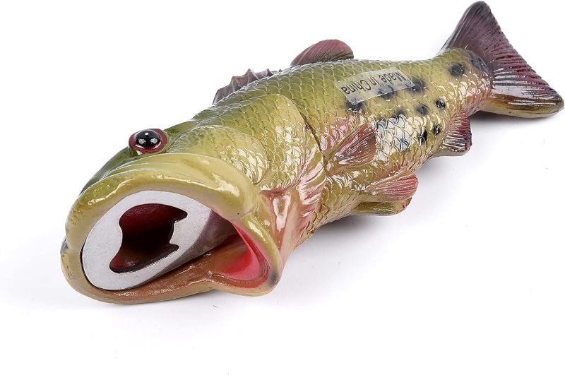 Photo 2 of mdfsaki Bass Fish Bottle Opener, Beer Bottle Opener,fishing man Creative Gift,Resin,