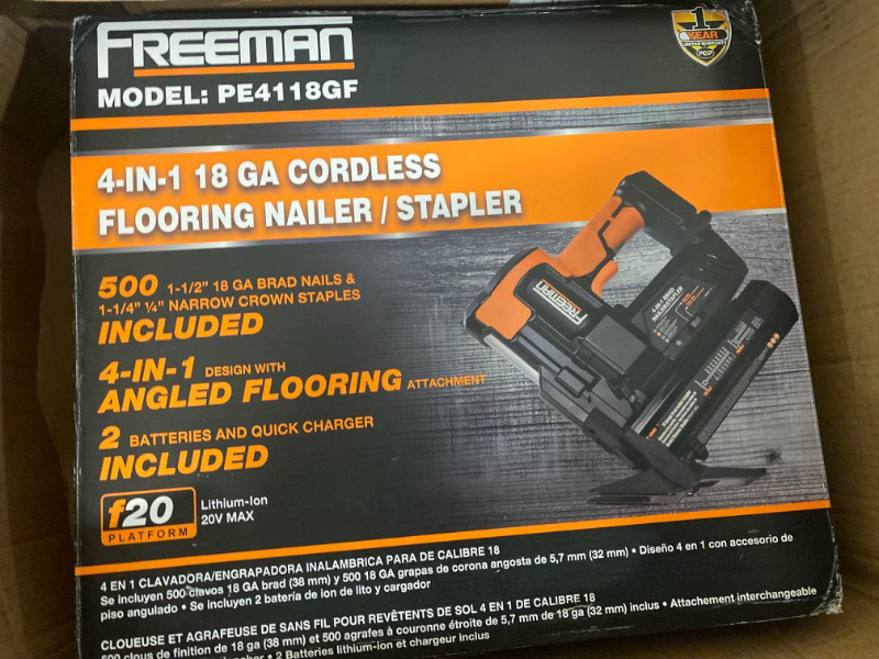 Photo 2 of Freeman Pe4118gf Cordless 20 Volt 4-in-1 18-Gauge 2" Flooring Nailer & Stapler