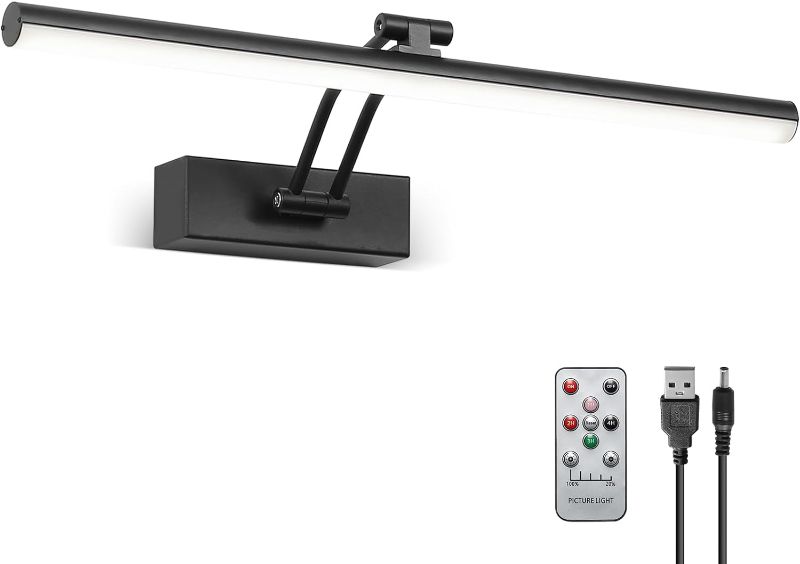 Photo 1 of HOWMZON Picture Light,16" Battery Operated Picture Lights with Remote, Dimmable Black Painting Light with Timer, Full Metal Art Light for Display, Wall, Gallery,Portrait,Bedroom Computer