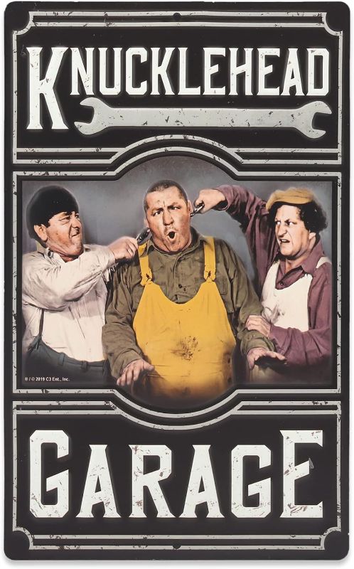 Photo 1 of The Three Stooges Knucklehead Garage Metal Wall Art - Vintage Three Stooges Sign for Garage, Shop or Man Cave