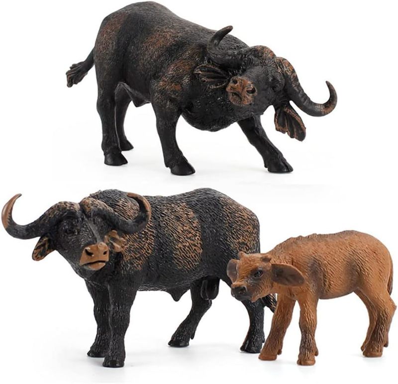Photo 1 of 3 Pcs African Safari Bull Action Figure Toy, Realistic Buffalo Figurines Collection Playset Preschool Science Educational Learn Cognitive Props?