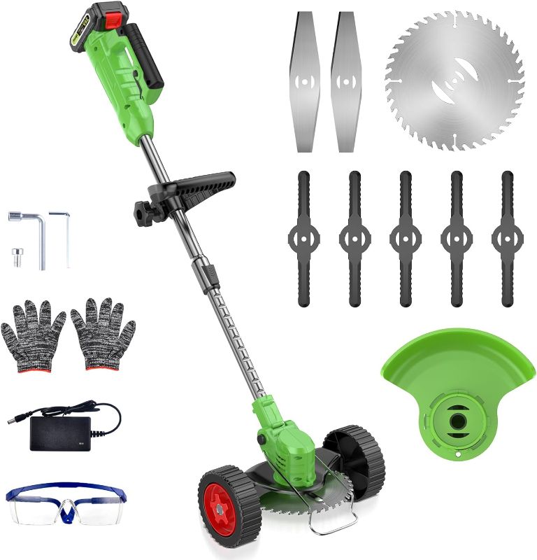 Photo 1 of Cordless Lawn Trimmer Weed Wacker - Apiuek 21V Lawn Mower Grass Edger with One 2.0Ah Li-Ion Battery Powered & 3 Cutting Blade Types, Compact Power Tool for Lawn Yard Work