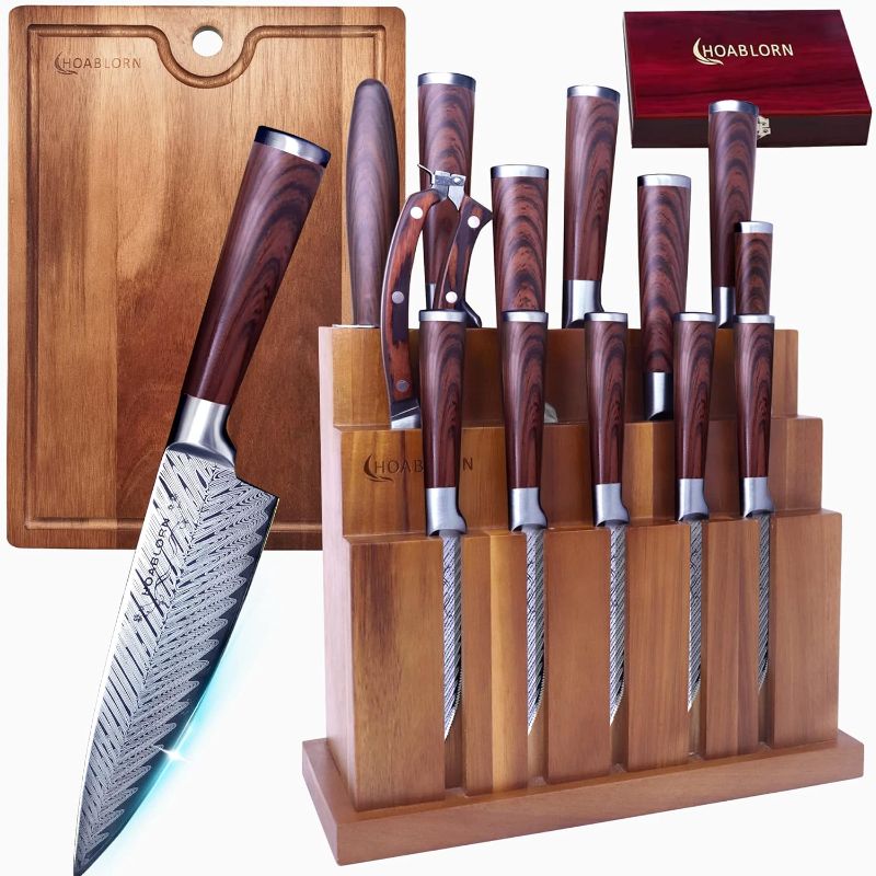 Photo 1 of Knife Set With Block Created 20 pcs Block Knives Set HOABLORN Chef's Set: AK01, Extra Cutting Board in a Luxurious Knife Holder, Big Value and Elegant Kitchen Set for Wedding & Housewarming