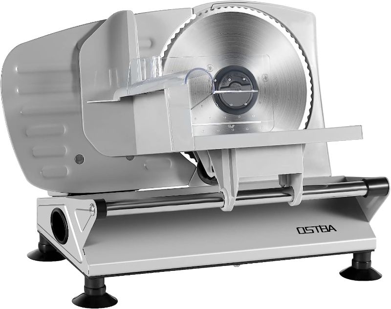 Photo 1 of OSTBA Meat Slicer, Electric Deli Food Slicer with Removable Stainless Steel Blades, Adjustable Thickness Meat Slicer for Home Use, Easy to Clean, Ideal for Cold Cuts, Cheese, Bread, Fruit