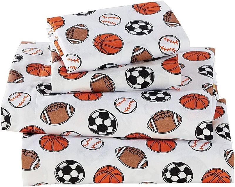 Photo 1 of Linen Plus Sheet Set for Teens Kids Sports Soccer Basketball Football Baseball White Orange Brown Black Flat Sheet and Fitted Sheet and Pillow Case Twin Size New