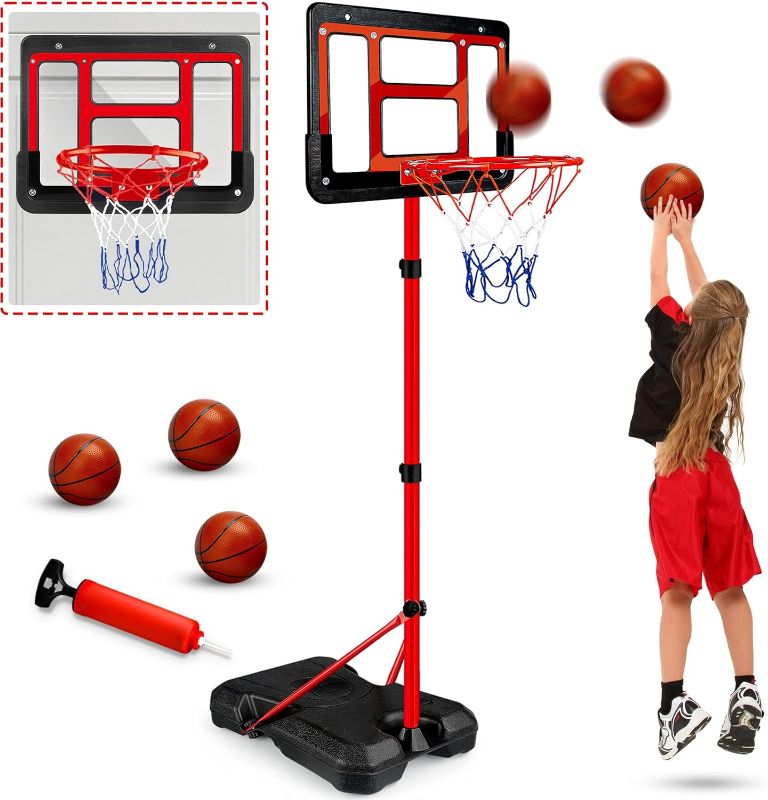 Photo 1 of Kids Basketball Hoop with Stand, Adjustable Basketball Set, Toddler Basketball Toys for Boys Age 3 4 5 6 7 8, Indoor Outdoor Backyard Sport Game Gifts