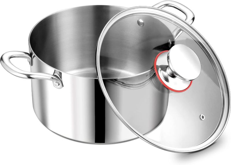 Photo 1 of P&P CHEF Tri-Ply Stainless Steel Stockpot (5 QT), Large Stock pot with Visible Lid for Soup Pasta Vegetable, Induction Cooking Pot for All Stoves, Heavy-Duty Pot with Double Handle, Dishwasher Safe