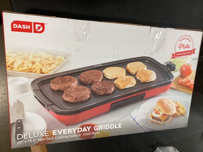 Photo 3 of DASH Deluxe Everyday Electric Griddle, 20” x 10.5”, 1500-Watt - Red & Family Size Electric Skillet with 14 inch Nonstick Surface + Recipe Book, 1400-Watt - Red Red Griddle + Skillet