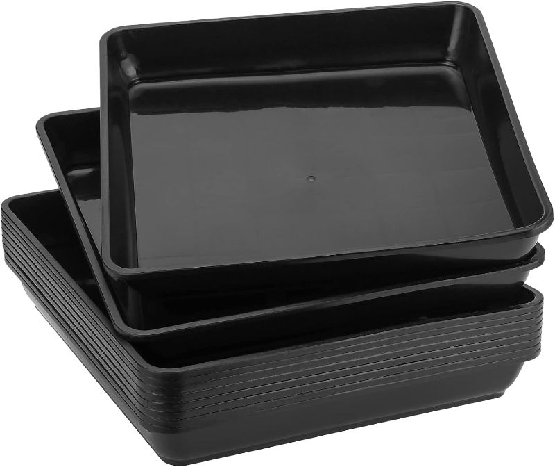 Photo 1 of JOIKIT 10 PCS 11 x 11 Inch Square Plant Saucer, Plastic Plant Saucer Drip Tray, Square Flower Pot Tray for Indoors and Outdoor Plant Pots, 1.5 Inch Deep, Black