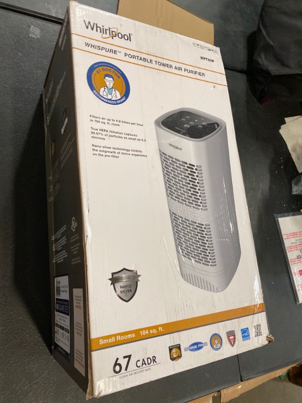 Photo 3 of Whirlpool Whispure WPT60P, True HEPA Air Purifier, Activated Carbon Advanced Anti-Bacteria, Ideal for Allergies, Odors, Pet Dander, Mold, Smoke, Smokers, and Germs, Medium, White