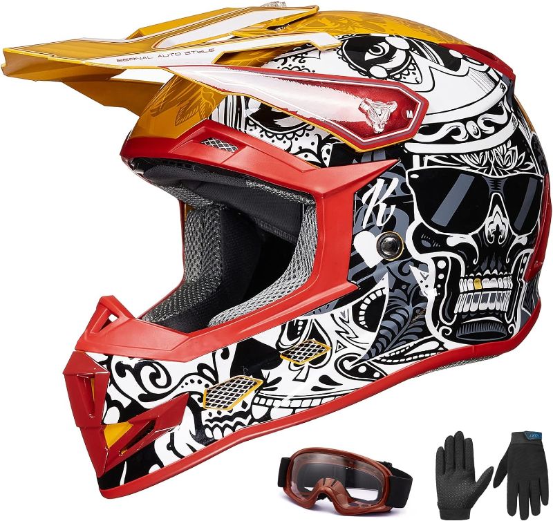 Photo 1 of ILM Youth Kids Dirt Bike Helmets ATV Motocross Motorcycle Off-Road Dirtbike Full Face Dot Four Wheeler Helmet Combo Gloves Goggles for Boys Girls Model H613