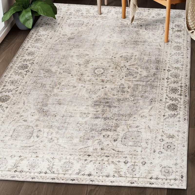 Photo 1 of ReaLife Machine Washable Area Rug - Stain Resistant, Non-Shed - Eco-Friendly, Non-Slip, Family & Pet Friendly - Made from Premium Recycled Fibers - Vintage Bohemian Medallion - Beige Ivory, 3' x 5'

