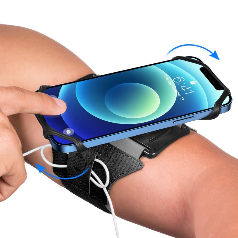 Photo 1 of VUP Running Armband 360°Rotatable for iPhone 14/13/Pro Max/Pro/Mini/12/11/SE/Xs/XR/X/8/7/Plus, Fits All 4-6.7 Inch Smartphones, with Key Holder Phone Armband for Running Hiking Biking (Black)