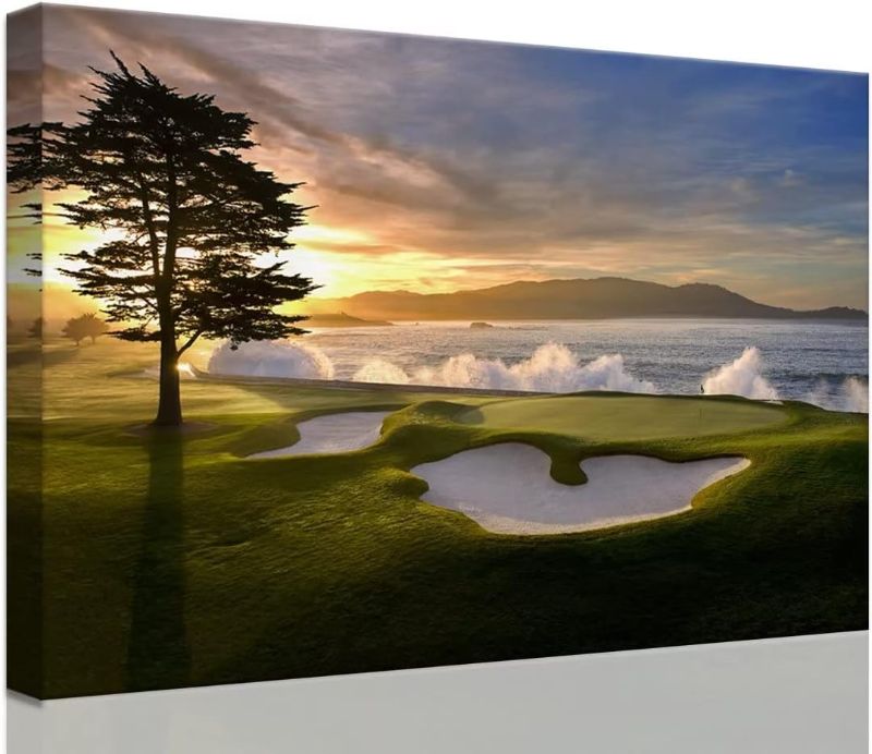 Photo 1 of chenchenArt Pebble Beach Golf Course Wall Art Pictures Golf Course Poster Canvas Prints Golf Artwork Wall Decor for Living Room Bedroom Bathroom Home Decorations Framed Ready to Hang(12''H x 18''W)

