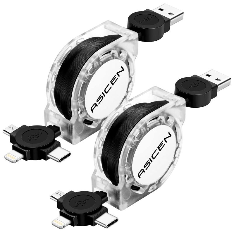 Photo 1 of 3.3ft 2Pack Retractable Multi Fast Charging Cord 3 in 1 Multi Charger Cable with Lightning/Micro/Type C for iPhone, iPad, Samsung Galaxy, LG, PS, Tablets and More
