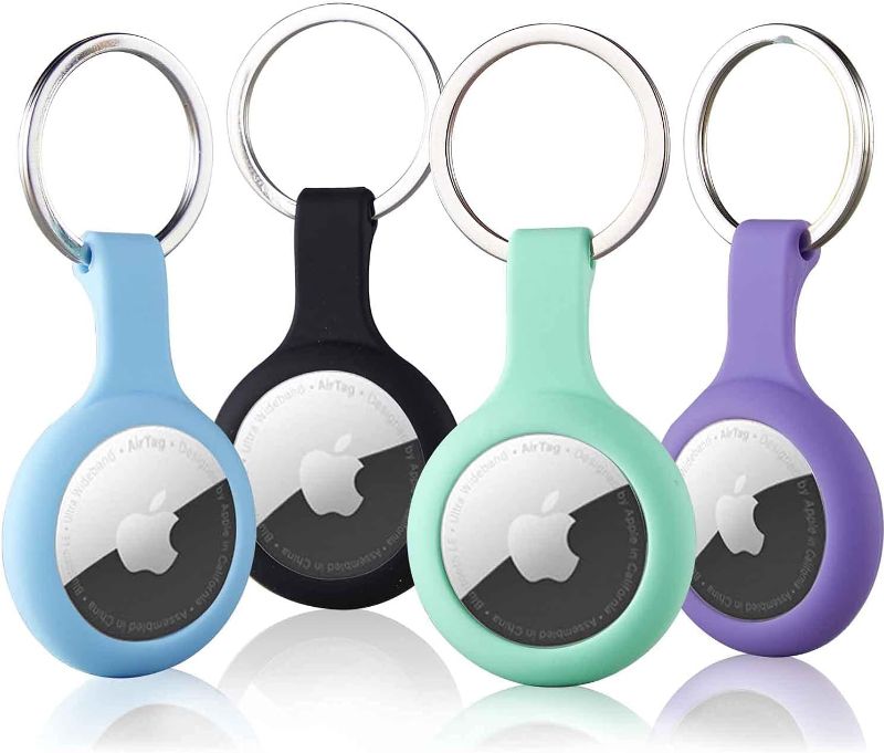 Photo 1 of 4 Pack Silicone Case for Airtags with Keychain, Protective Cover for Apple Air tag Key Finder Tracker, Pet Dog Itag Collar Necklace, Airtag Accessories Holder
