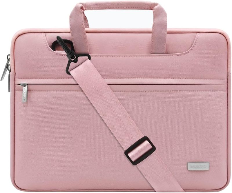 Photo 1 of MOSISO Laptop Shoulder Bag Compatible with MacBook Pro 16 inch 2023-2019 M2 A2780 M1 A2485 Pro/Max A2141/Pro 15 A1398,15-15.6 inch Notebook, Polyester Sleeve with Back Trolley Belt, Pink
