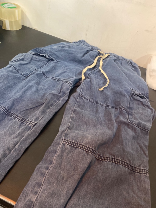 Photo 2 of IDEALSANXUN Men’s Elastic Waist Loose Fit Denim Pants Casual Solid Jeans Trouser
