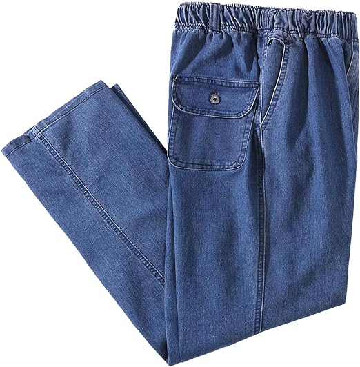 Photo 1 of IDEALSANXUN Men’s Elastic Waist Loose Fit Denim Pants Casual Solid Jeans Trouser
