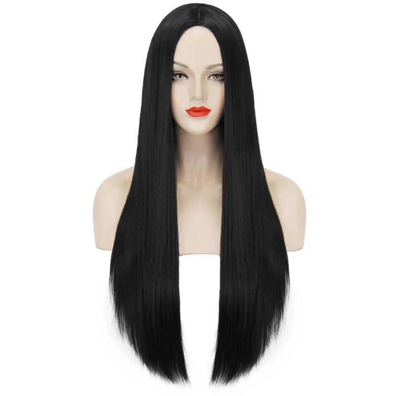 Photo 1 of Mersi Long Black Wig for Women 27'' Long Straight Black Wig Natural Cute Wigs for Halloween Costume S034BK
