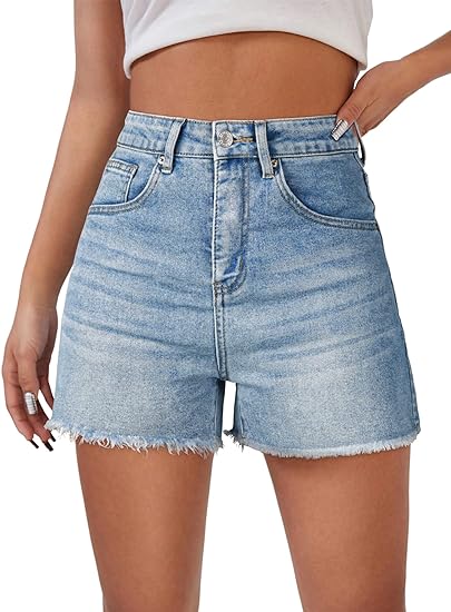 Photo 1 of Genleck Crossover Jean Shorts for Women - Stretch High Waisted Trendy Denim Shorts Curvy Casual Summer Clothes XL
