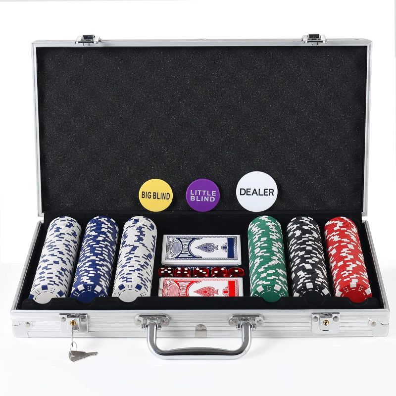 Photo 1 of LUOBAO Poker Chips Set for Texas Holdem,Blackjack, Tournaments with Aluminum Case,2 Decks of Cards, Dealer, Small Blind, Big Blind Buttons and 5 Dice,11.5 Gram
