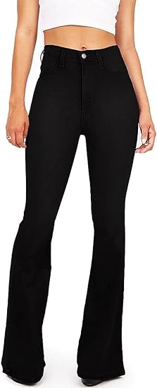 Photo 1 of AMRSPENG Women's Black Bell Bottom Jeans for Women Flare Jeans High Waist Bootcut Jeans for Women Stretch Bell Bottom Pants
