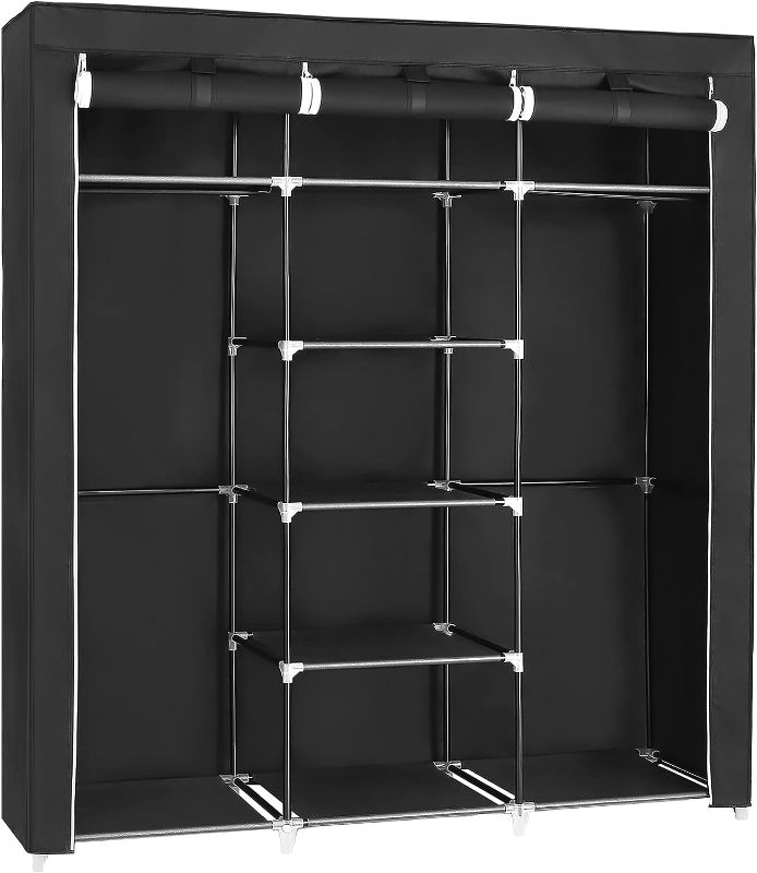 Photo 1 of SONGMICS Portable Clothes Closet, Non-Woven Fabric Wardrobe with 2 Hanging Rods, 9 Shelves, Storage Organizer, Black URYG12H