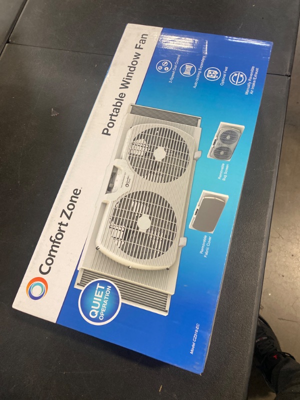 Photo 2 of "2-Speed dial control: choose between low or high air output options on this twin speed window fan to create gentle airflow or a brisk breeze"
"Auto-locking accordion expanders: this twin airflow window fan features auto-locking expanders
which can expand
