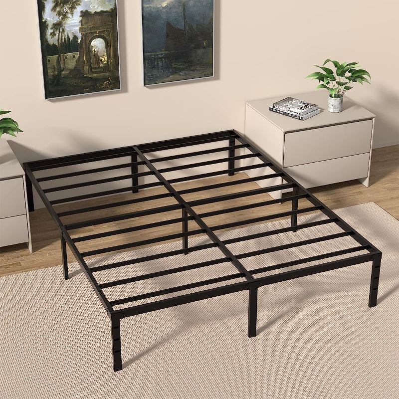 Photo 1 of 
Meberam King Size Bed Frame 18 Inch Heavy Duty Metal Platform Bed Mattress Foundation Support No Box Spring Need, Black