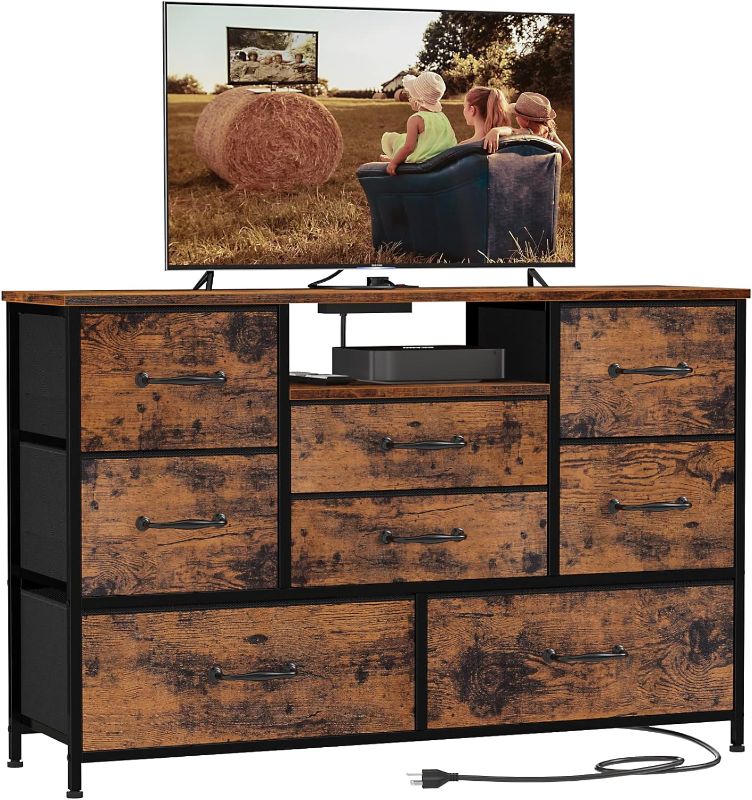 Photo 1 of Furnulem 8 Drawer Dresser Wide Long Storage Chest of Drawer, Closet, Bedroom, Nursery, Fabric Bins, Wooden Top Living Room Rustic Furniture (Rustic Brown)