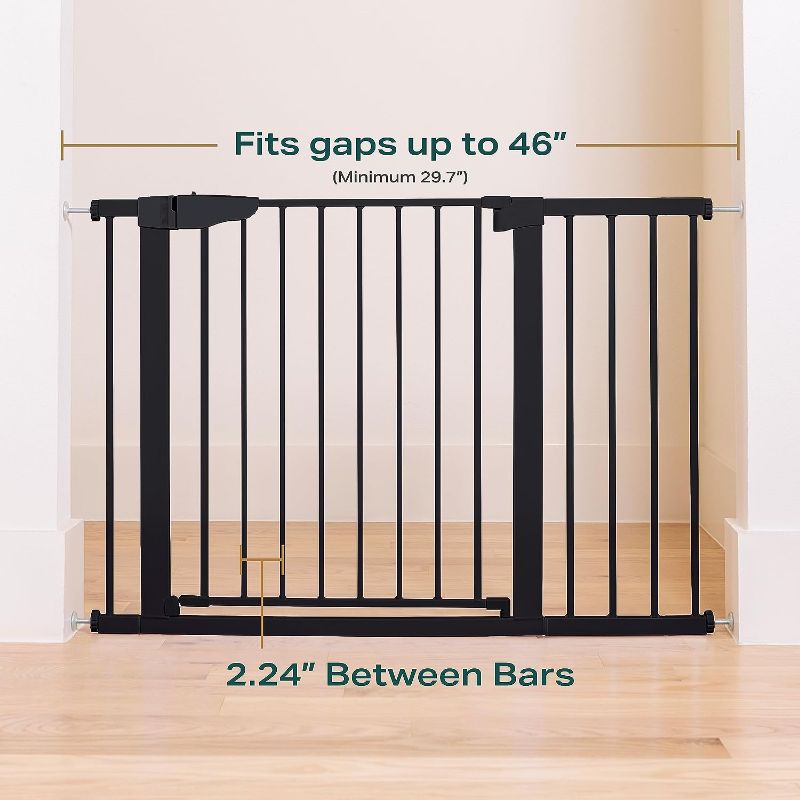 Photo 1 of Cumbor 29.7-46" Baby Gate for Stairs, Mom's Choice Awards Winner-Auto Close Dog Gate for the House, Easy Install Pressure Mounted Pet Gates for Doorways, Easy Walk Thru Wide Safety Gate for Dog, Blac