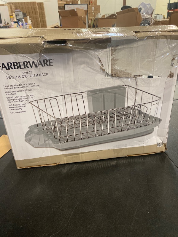 Photo 3 of Farberware Classic Large Rust Resistant Full Dishrack with Removable 3 Compartment Flatware Caddy, Andlged Drain Board, 3-Piece, Gray