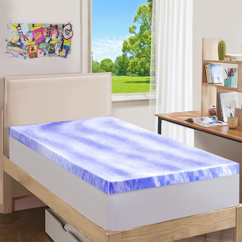 Photo 1 of 
ELEMUSE 3 Inch Ventilated Design Memory Foam Twin XL Mattress Topper,Cooling Gel Infused Swirl Foam Pad for Pressure Relief Back Pain,Bed Topper for Body...