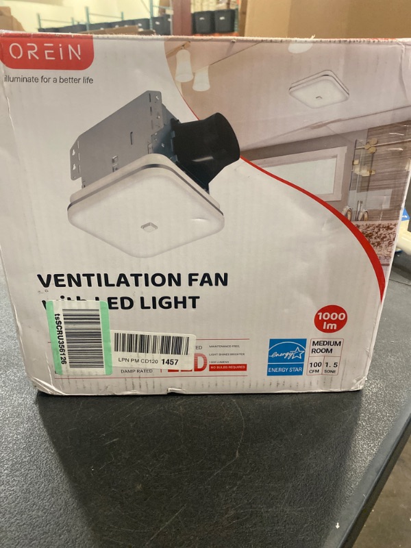 Photo 3 of OREiN Bathroom Exhaust Fan with Light, 26W Bathroom Fan with LED Light, 100 CFM, 1.5 Sones Ventilation Fan Combo for Home, Quiet Energy Star Certified and HVI/FCC/ETL Listed, White