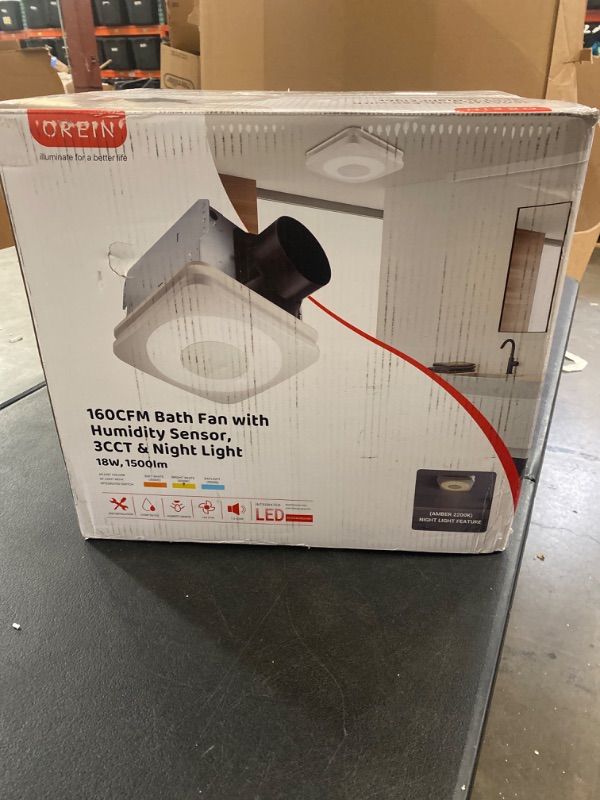 Photo 1 of OREiN OL003 Bathroom Exhaust Fan with Light, 40W Bathroom Fan with Humidity Sensor, 160 CFM 1.0 Sones Bathroom Vent Fan with Light For Home, 1500lm LED Light 3000K/4000K/5000K Selectable & Nightlight