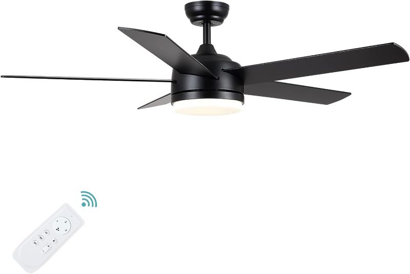 Photo 1 of YUHAO 52 inch Black Ceiling Fan with Lights and Remote Control,Dimmable tri-Color temperatures LED,Quiet Reversible Motor,5 Blades Modern Ceiling Fans for Indoor.