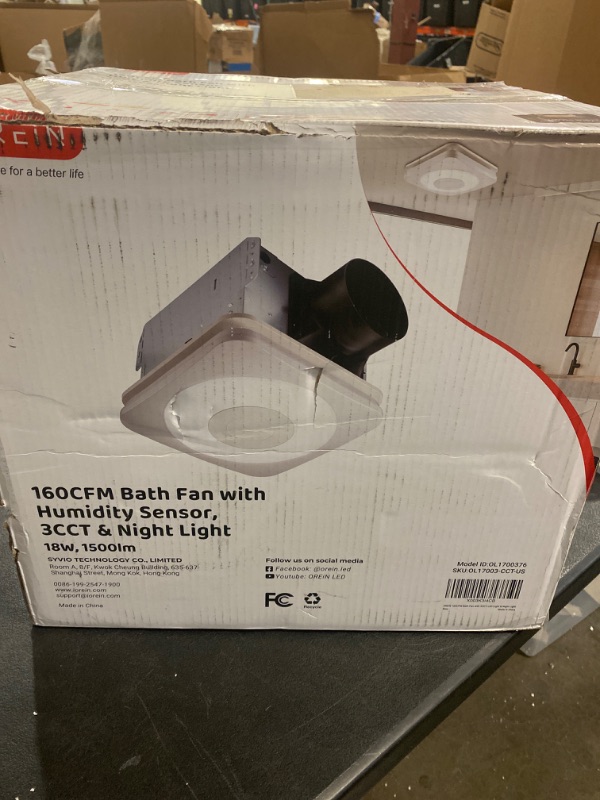 Photo 3 of OREiN OL003 Bathroom Exhaust Fan with Light, 40W Bathroom Fan with Humidity Sensor, 160 CFM 1.0 Sones Bathroom Vent Fan with Light For Home, 1500lm LED Light 3000K/4000K/5000K Selectable & Nightlight