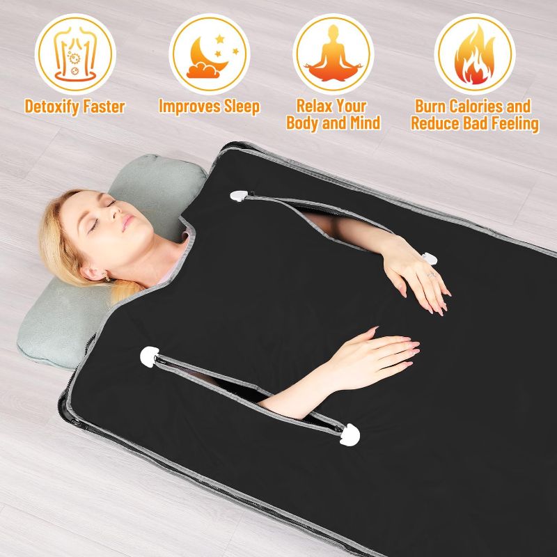 Photo 2 of Linego Far Infrared Sauna Blanket for Detoxification,Portable Infrared Sauna Blanket for Detox with Remote Control (Regular-Black)